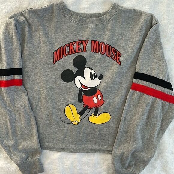 Disney Sweatshirt Mickey Mouse Vintage Cropped Size XL Gray - Picture 1 of 11